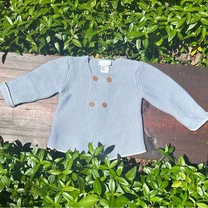 Elegant baby cardigan 100% cotton light blue knit size 12 months